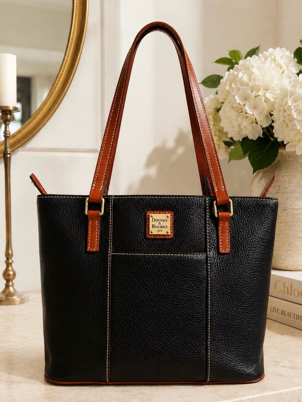 Dooney & Bourke Small Lexington Shopper Black Pebble Leather Tote